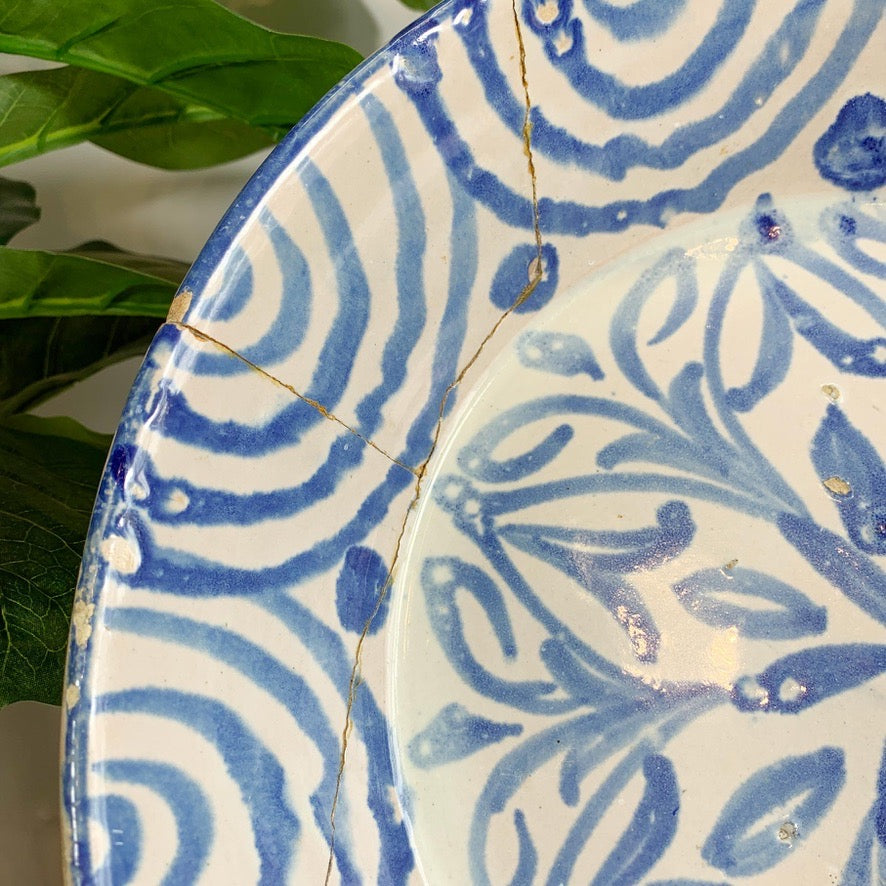 Large 18th Century Blue and White Spanish Lebrillo Bowl