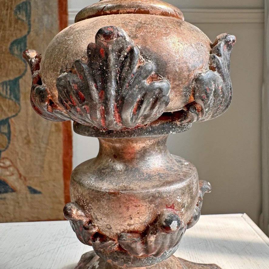Wood and Gesso Altar Vase in Rose Silver 18th Century Italian