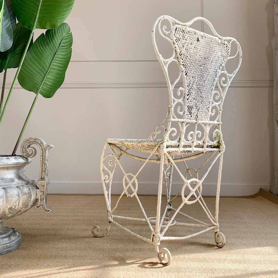 An Ornate White Regency Wirework Iron Chair