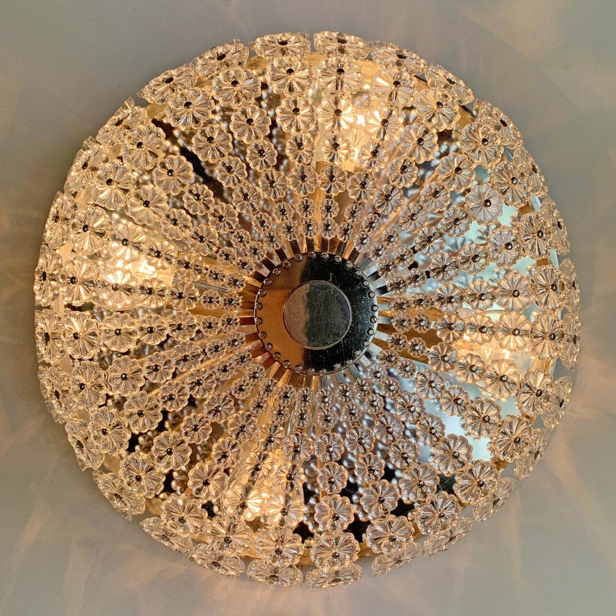 Silver Glass Flushmount Light by Emil Stejnar for H. Richter 1950's