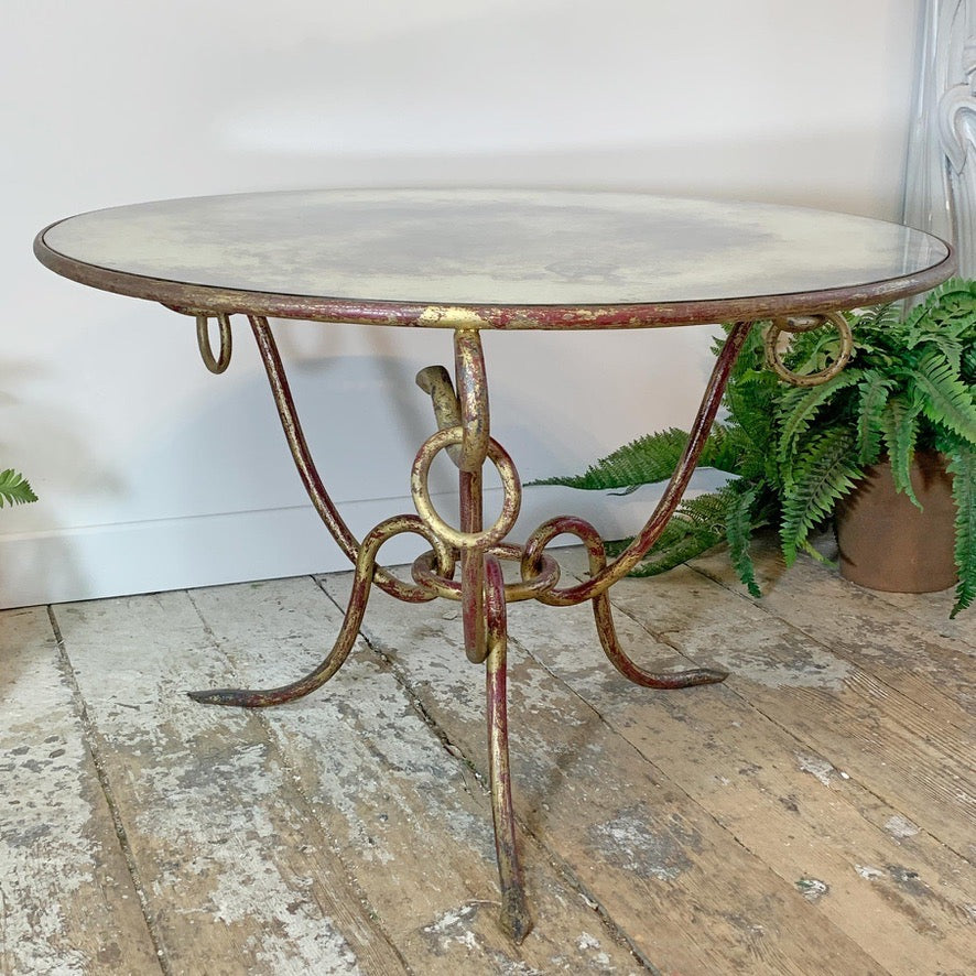 Wrought Iron Gilt Coffee Table by Rene Drouet 1940's