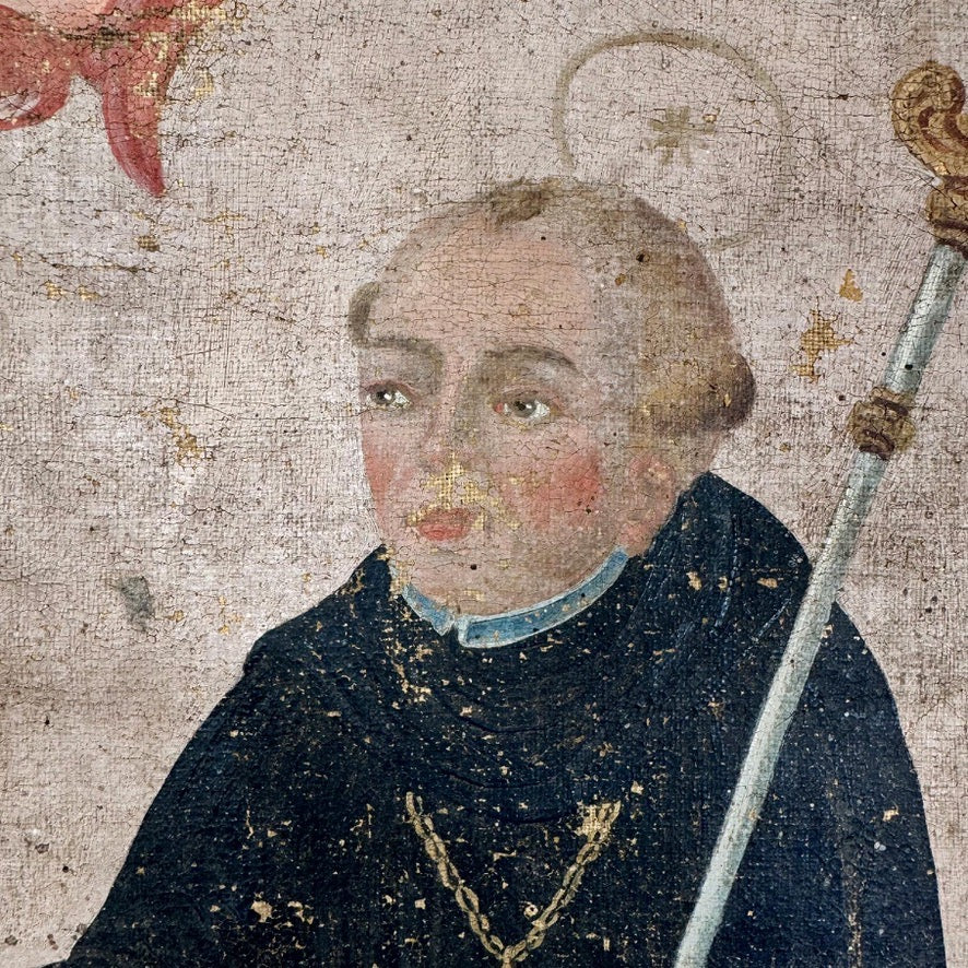 17th Century Wall Hanging oil on canvas of St Leonard of Noblac