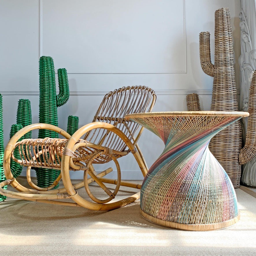 Italian Rainbow Rattan 'Emmanuelle' Peacock Coffee Table 1970's