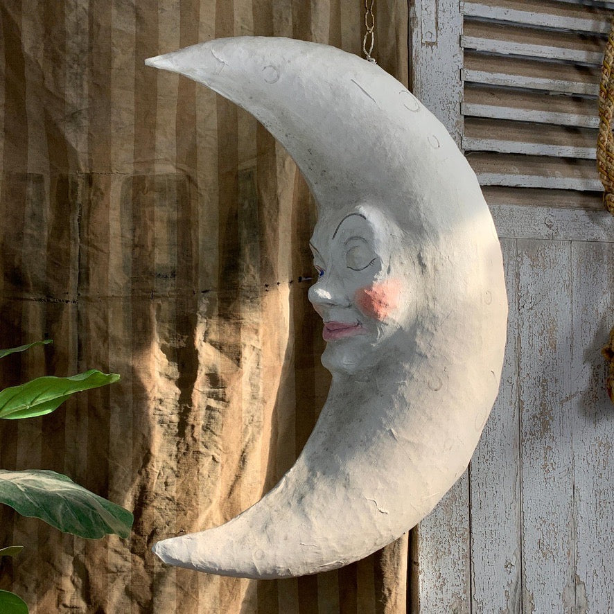 Large Folk Art Papier Mache Moon with Face