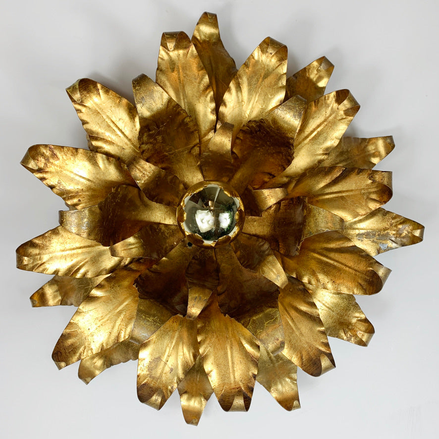 Large Gold Toleware Italian Flower Light 1960's