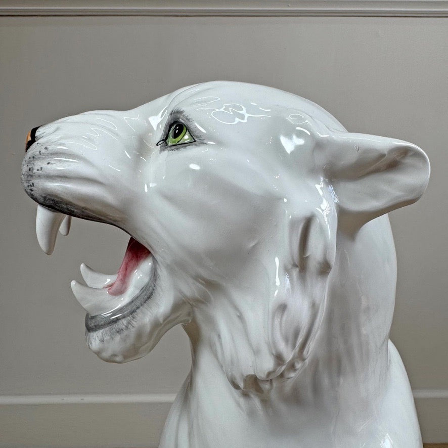 20th Century Italian Ceramic White Tiger Statue