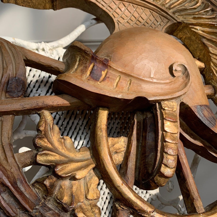 Late 18th Century Carved and Gilded Wood Trophy of Armour