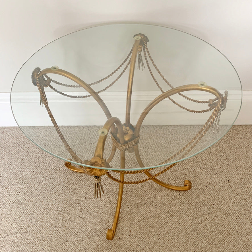 1970's Italian Gold Rope & Tassel Toleware Table