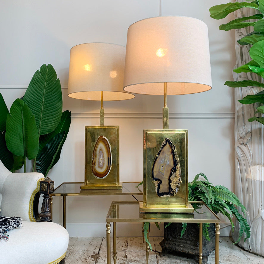 Superb Pair of Willy Daro Agate and Brass Table Lamps