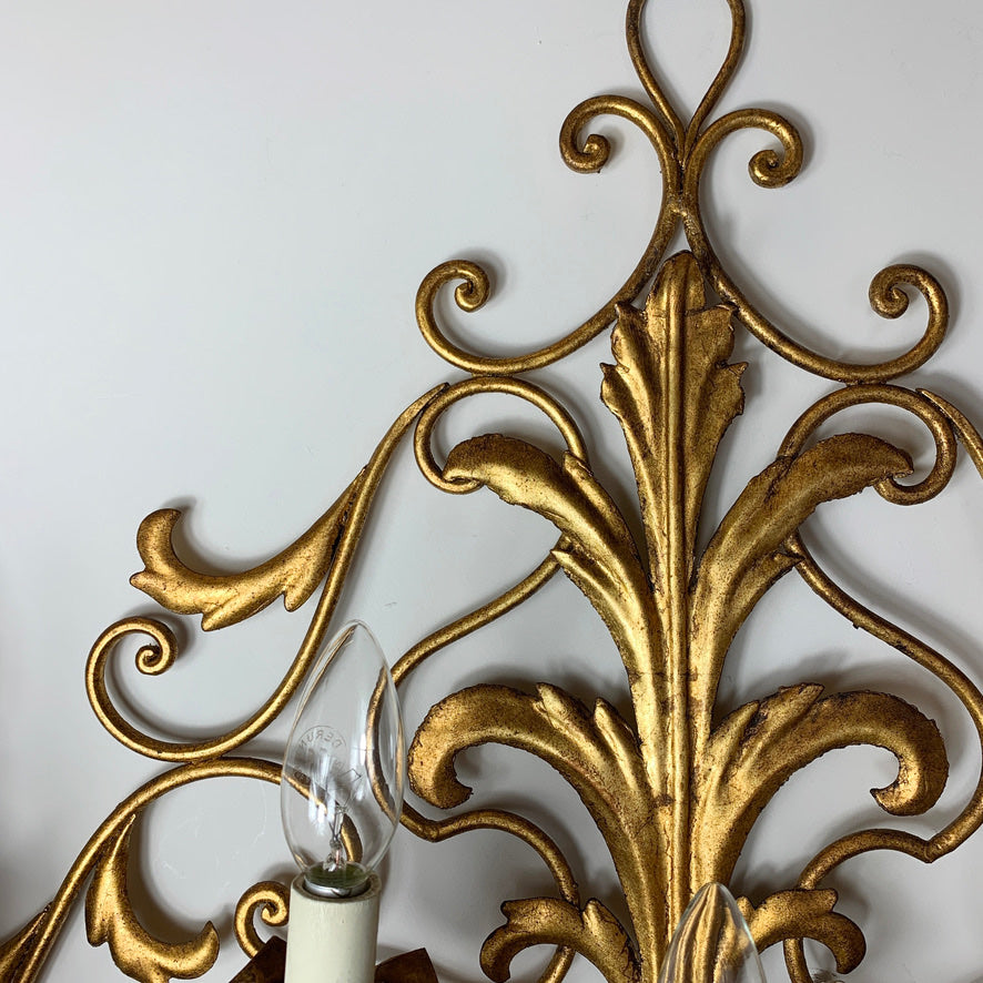 Pair Of Large Gold Palladio Wall Sconces Italy 1960's
