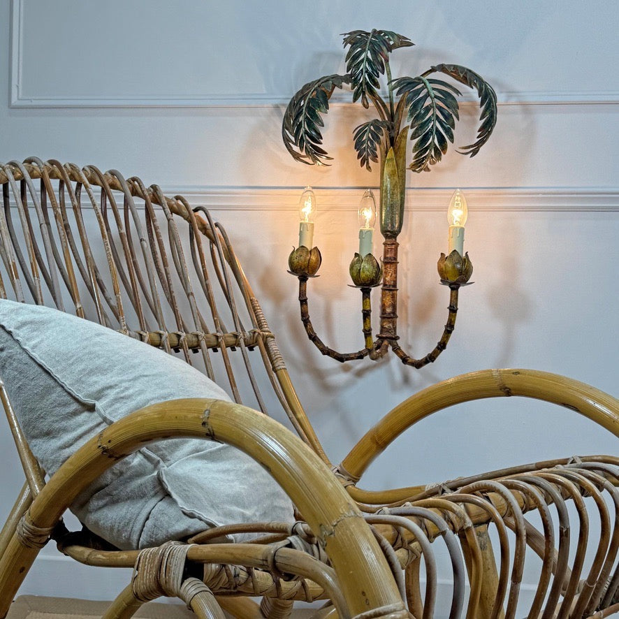 Antique Faux Bamboo Palm Leaf Wall Light France 1930's