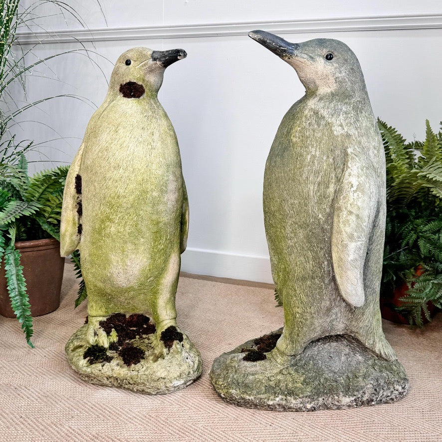 Vintage Life Size Stone Penguin Garden Statues 1970's