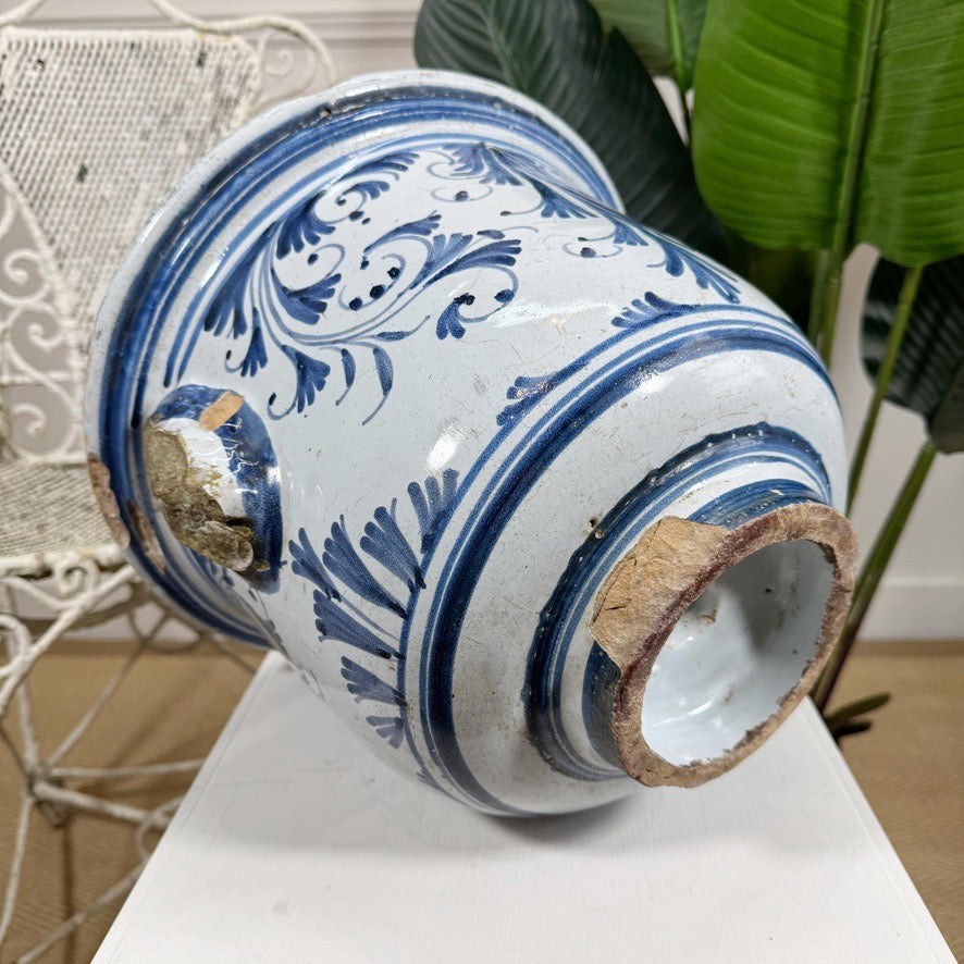18th Century Blue and White French Cachepot probably Nevers