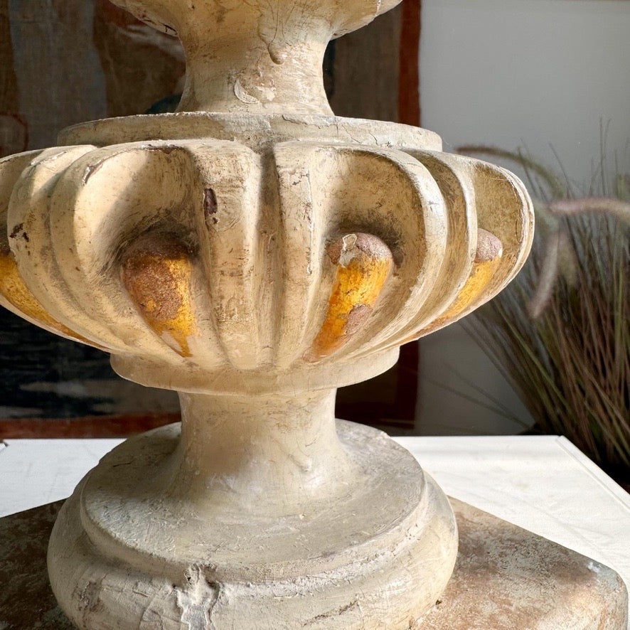 Antique Wood and Gesso Altar Vase with Flame and Faux Marble Italy 18th Century