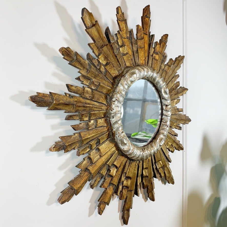 1940's Italian Wooden Gold Sunburst Mirror