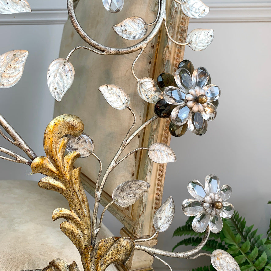 Monumental Gilt Iron and Murano Crystal Banci Firenze Wall Light