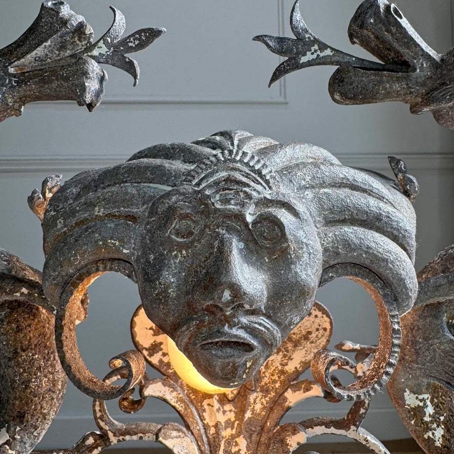 19th Century Wrought and Cast Iron Gothic Overdoor Light
