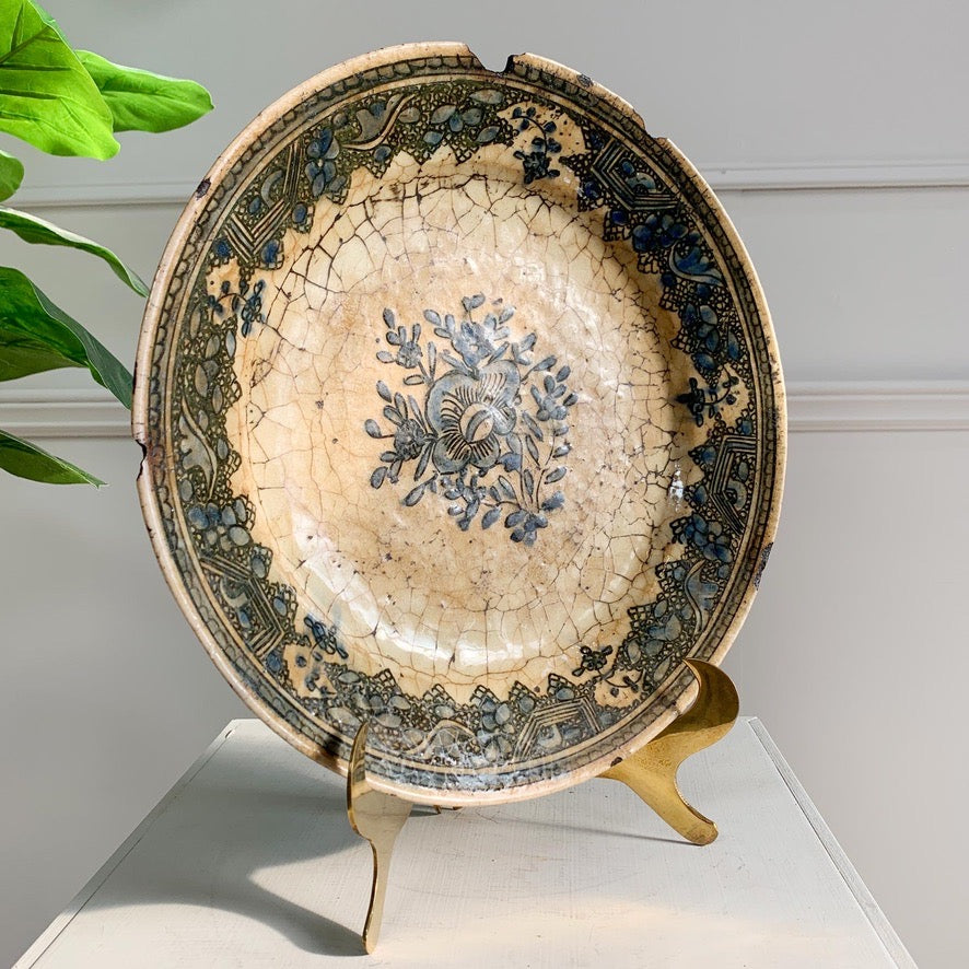 17th Century Safavid Blue Pottery Dish