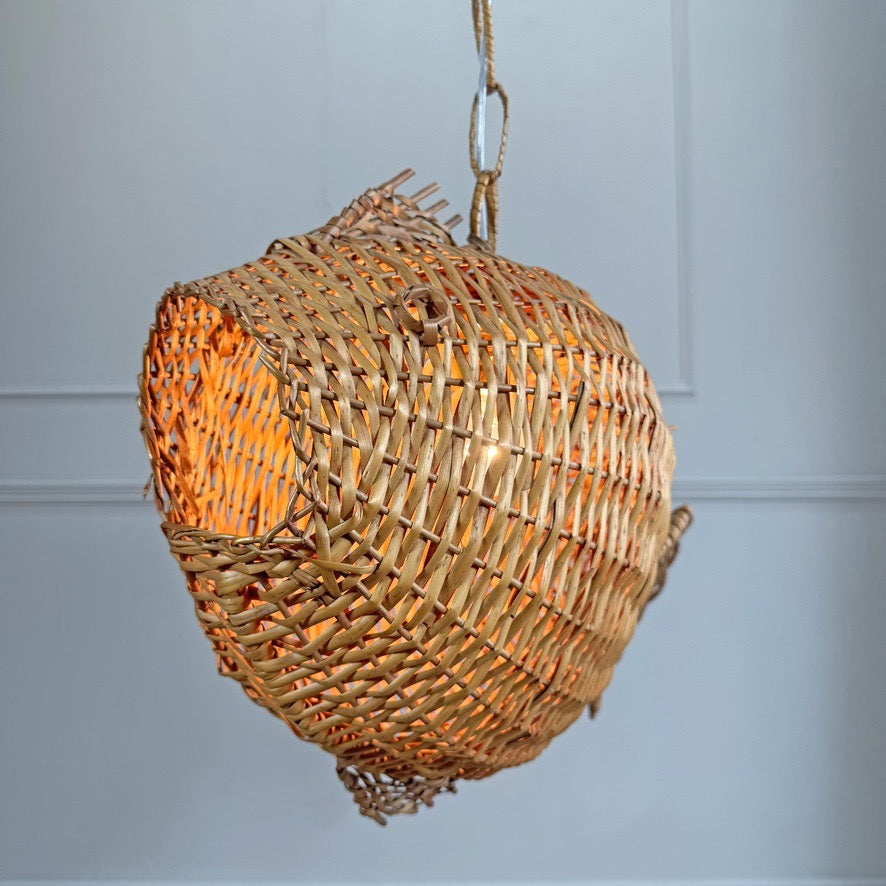 1950s Large Wicker Fish Pendant Light