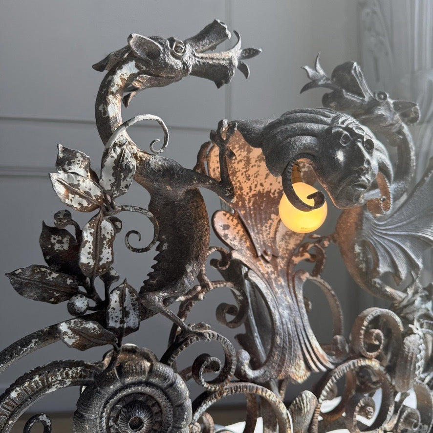 19th Century Wrought and Cast Iron Gothic Overdoor Light