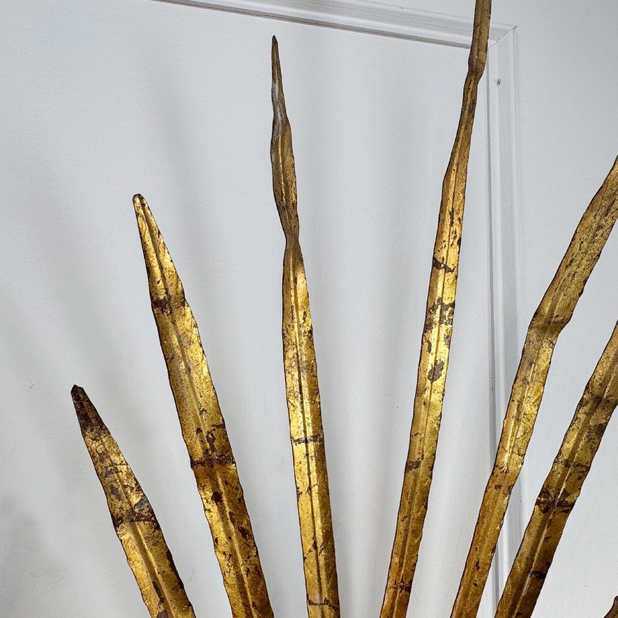 Pair of Vintage Gold Reed Leaf Wall Lights by Ferrocolor Spain 1950's