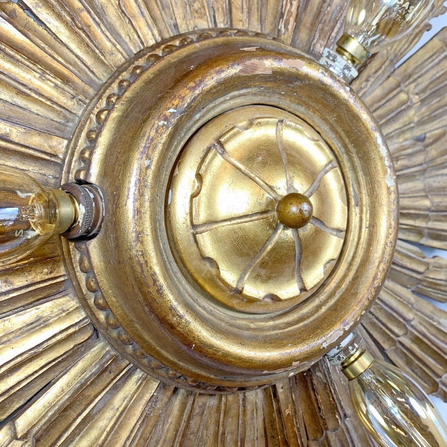 Carved Gilt Wood Church Sunburst Light Circa 1920