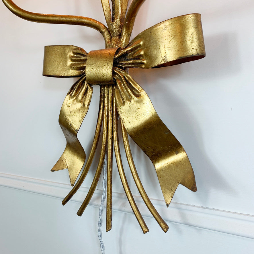 1960's Statement Gold French Bulrush Wall Sconce