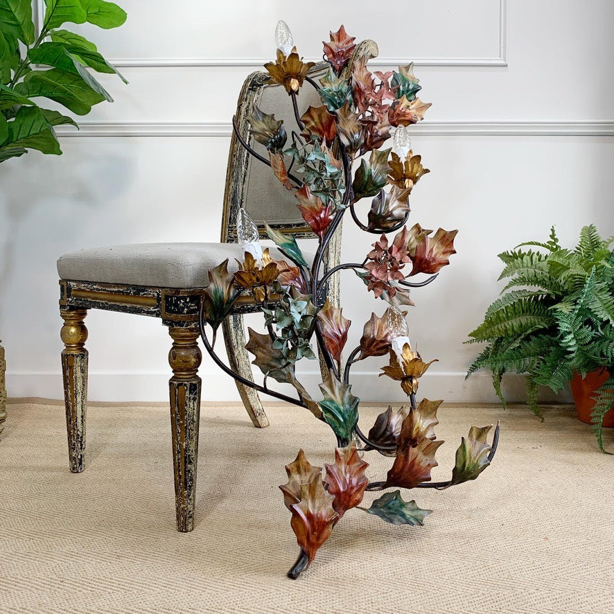 Exceptional Italian Hand Painted Holly Leaf Wall Sconce of Huge Scale