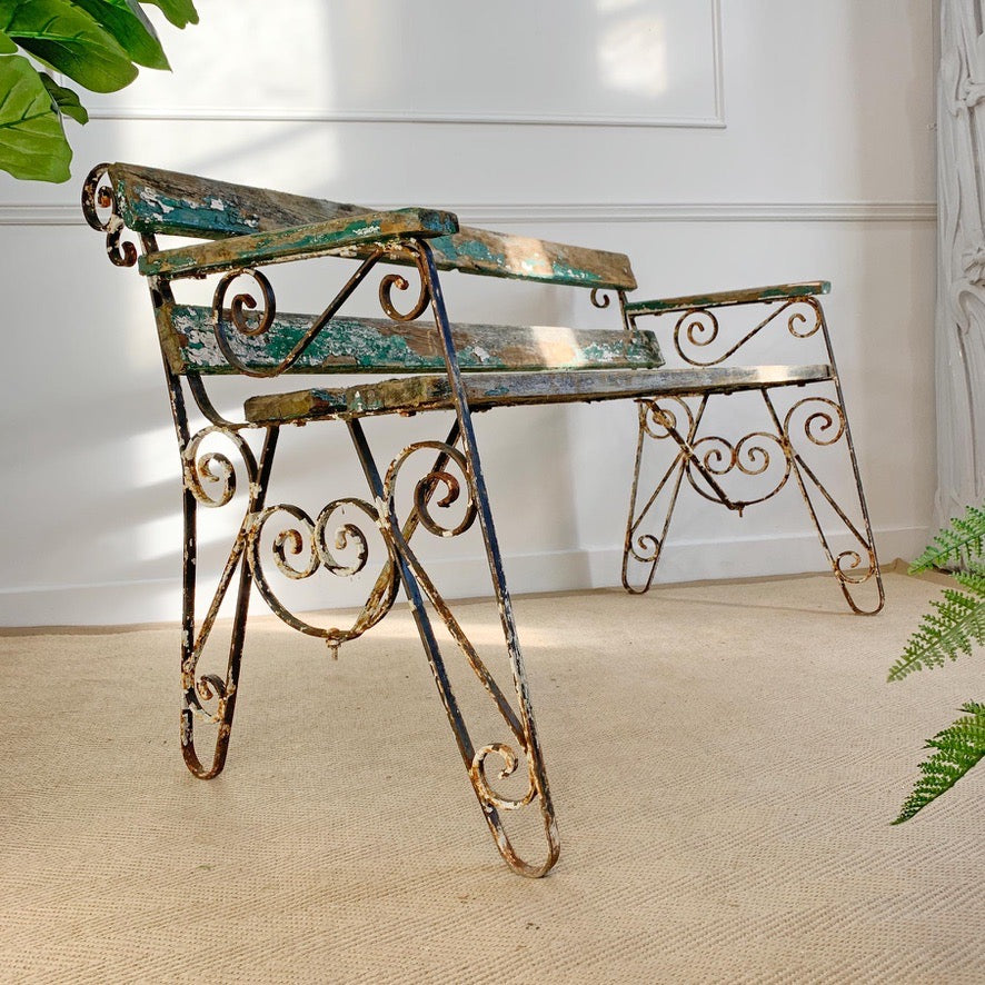 1950's Wrought Iron Slatted Garden Bench