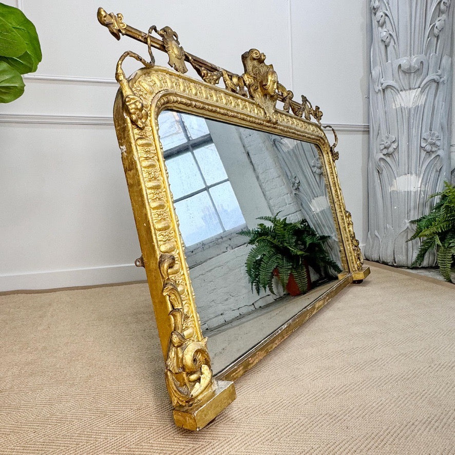 Antique Renaissance Revival Giltwood Overmantle Mirror 19th Century