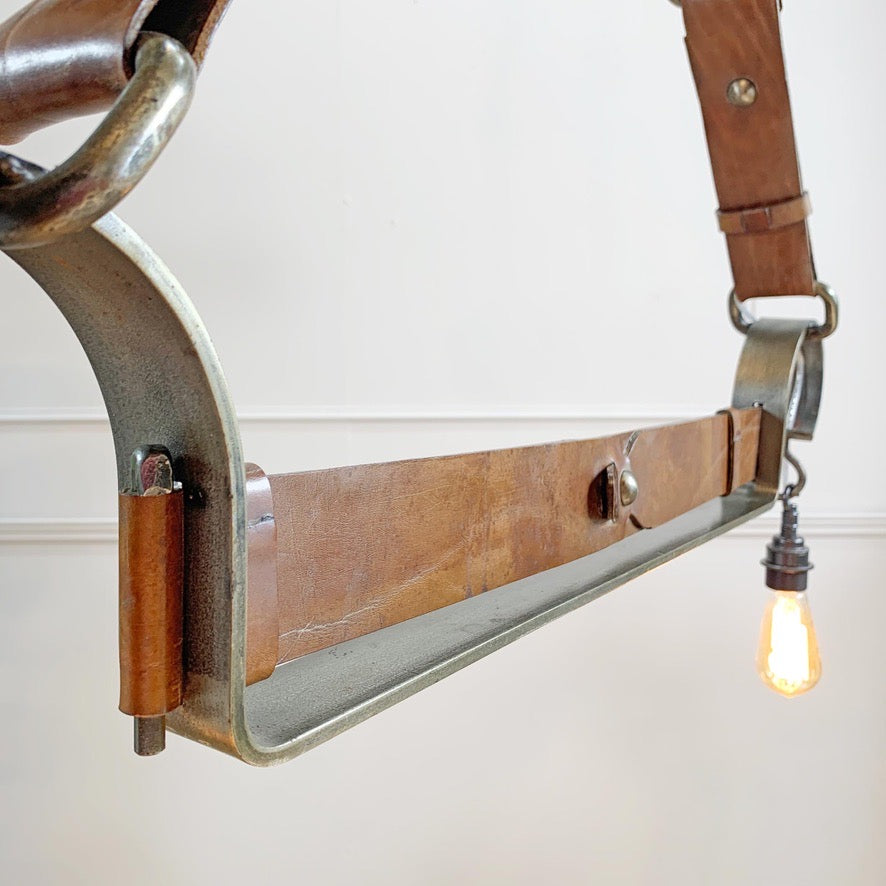 Jean-Pierre Ryckaert Tan Leather Strap and Steel Ceiling Pendant Light