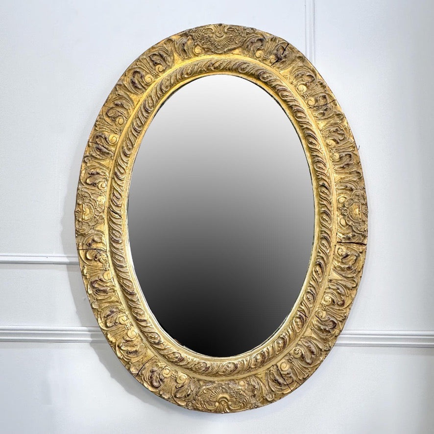 Antique Gilt Wood Decorative Oval Mirror