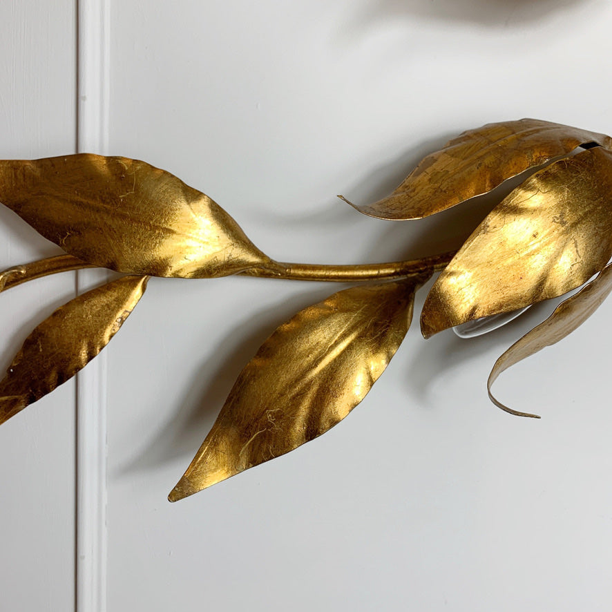 Monumental Gold Hans Kogl Leaf Wall Sconce, 1970's