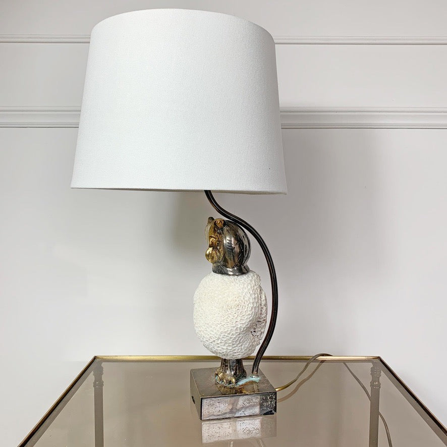 Exceptional, Willy Daro White owl table lamp, 1970's