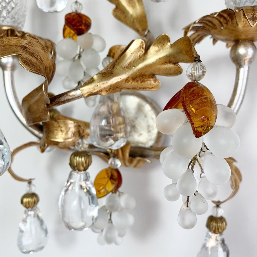 Pair of Banci Firenze Gold Crystal Grape and Pear Wall Lights