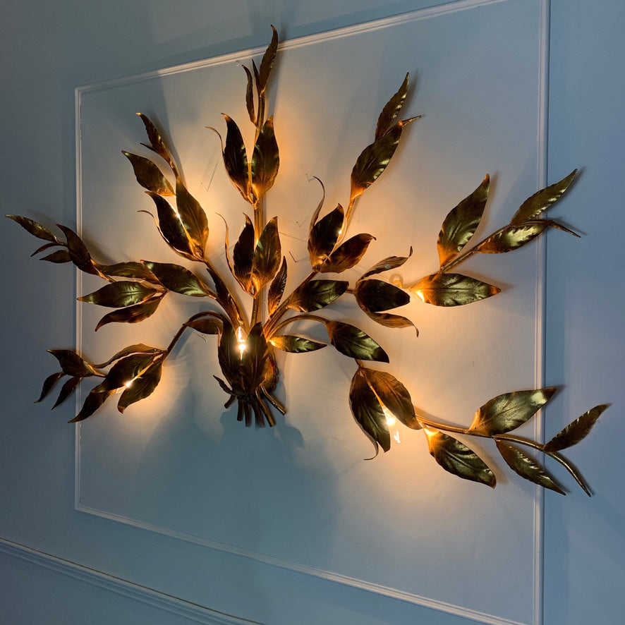 Monumental Gold Hans Kogl Leaf Wall Sconce, 1970's