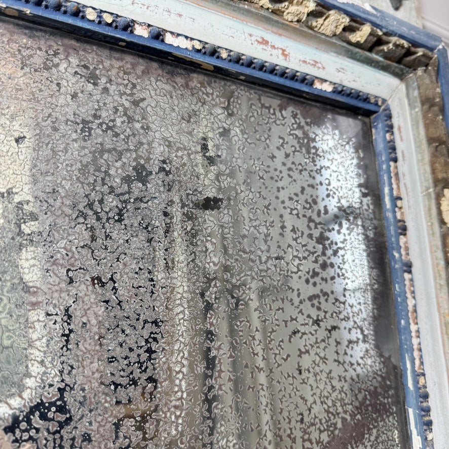 Antique Blue and White Gilt Gesso Wall Mirror Circa 1800