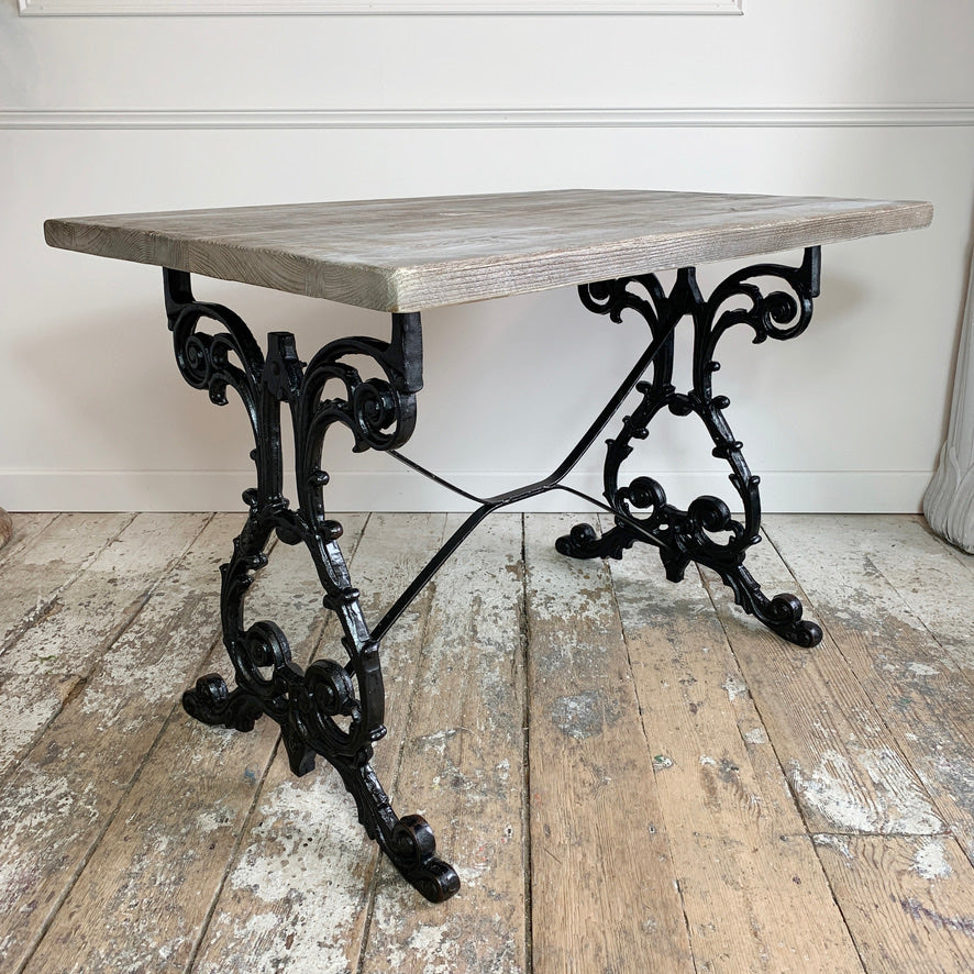 Early 20th Century Cast Iron Table with Contemporary Reclaimed Top