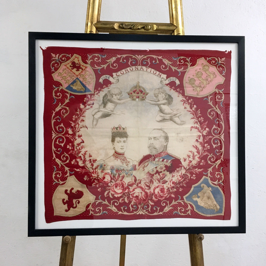 King Edward VII Coronation June 1902 Framed Red Scarf