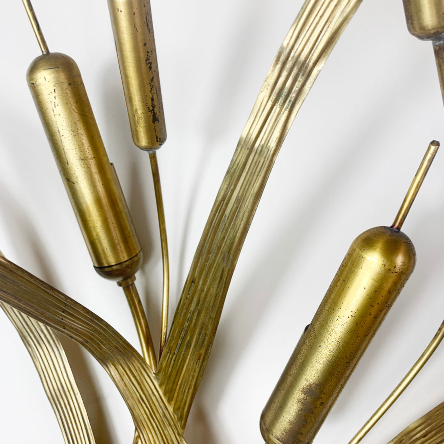 1970's Italian Gold Bulrush Wall Light