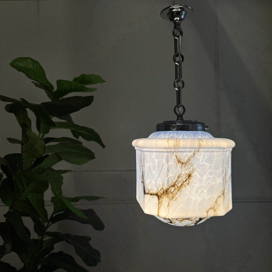 1920s German Art Deco Blue Glass Ceiling Pendant Light