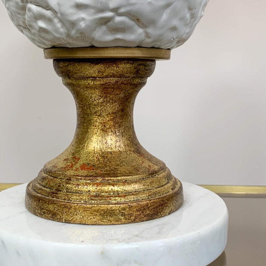 Italian Gilt Metal and White Ceramic Pineapple Table Lamp