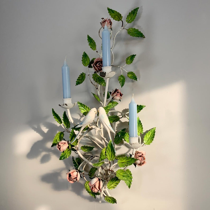 1950's Italian Hand Painted Budgie Wall Sconce
