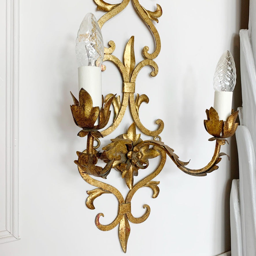 Spanish Gilt Iron Baroque Wall Light 1950's