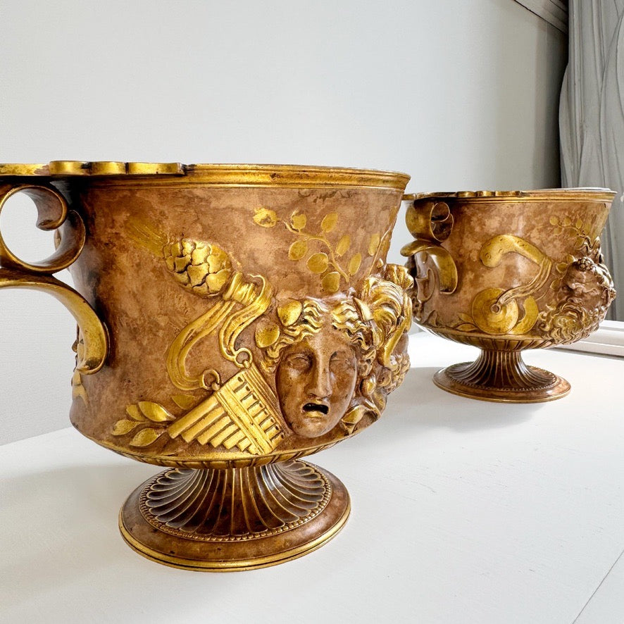 Pair of Ferdinand Barbedienne Low Handled Bronze Urns after the Zaffoli Borghese Vase