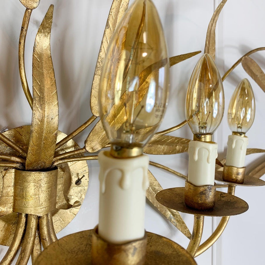 Extraordinary Huge Ferro Art Gold Leaf Wall Light