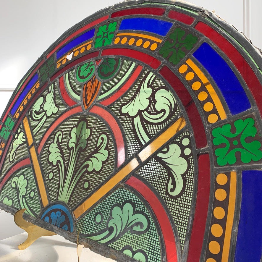 19th Century French Hand Painted Stained Glass Church Panel