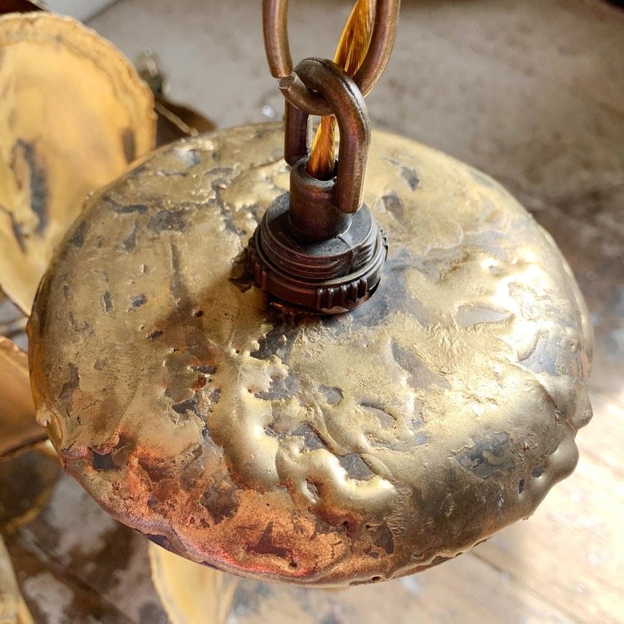 Modernist Gold Brutalist Chandelier by Tom Greene for Feldman