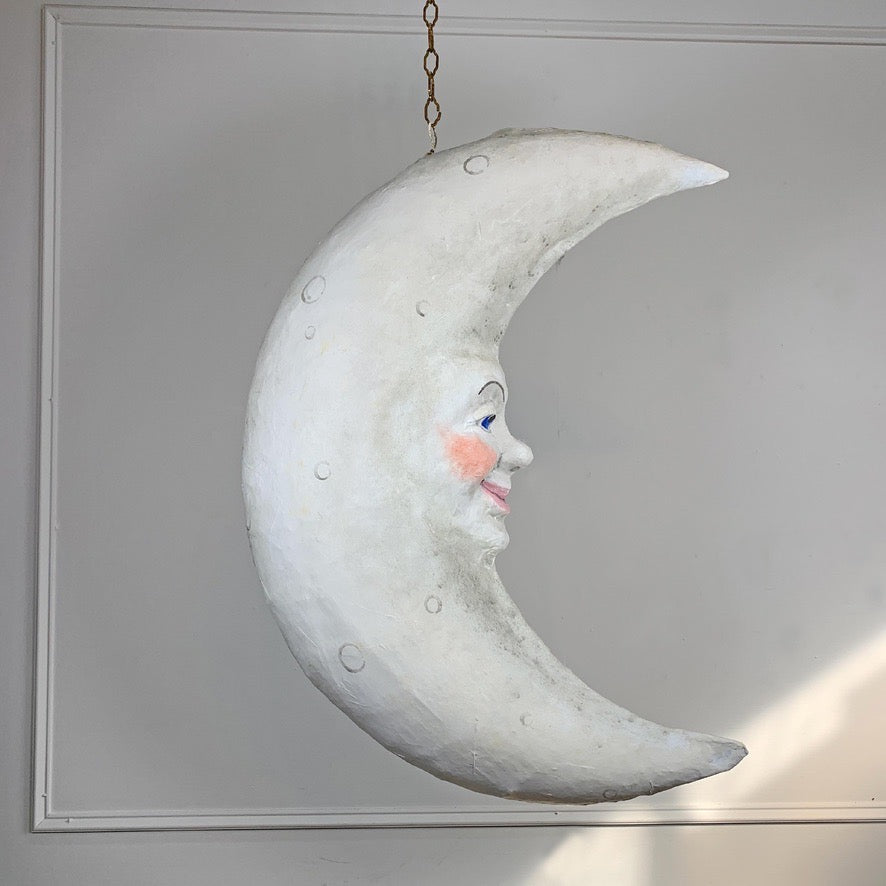 Large Folk Art Papier Mache Moon with Face