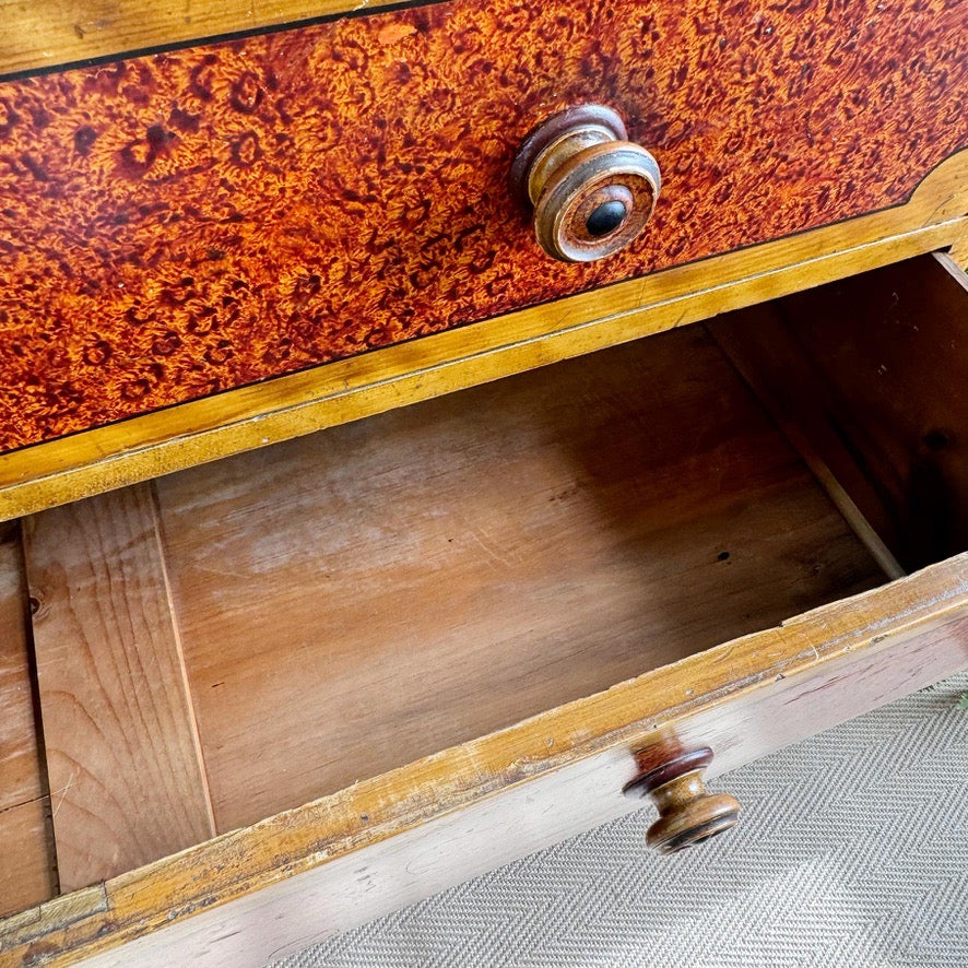 Biedermeier Scumble and Faux Burlwood Painted Chest of Drawers